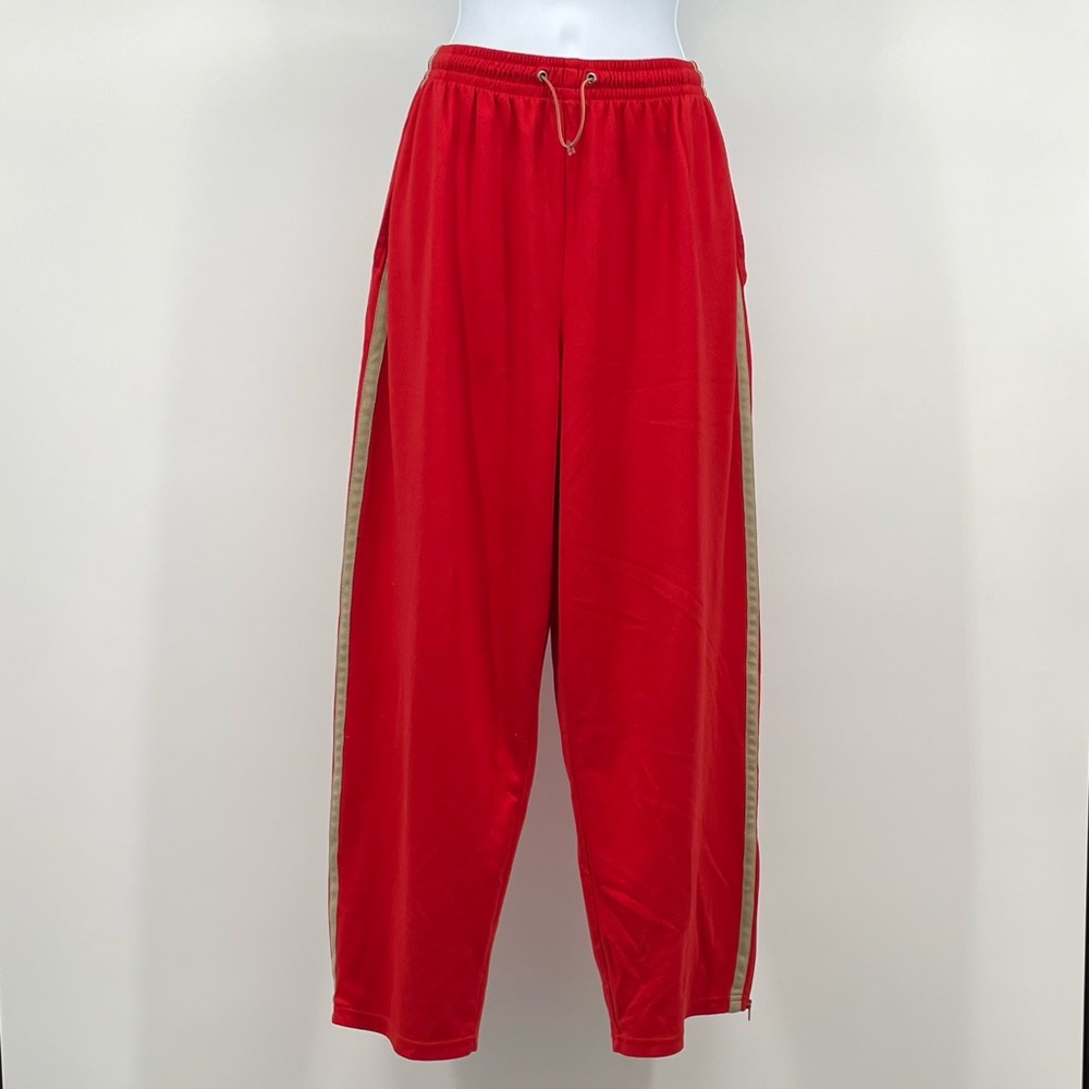 Y2K Marsh Landing Petite Joggers Red w/ Gold Side Stripe Ankle Zip Lounge Pants